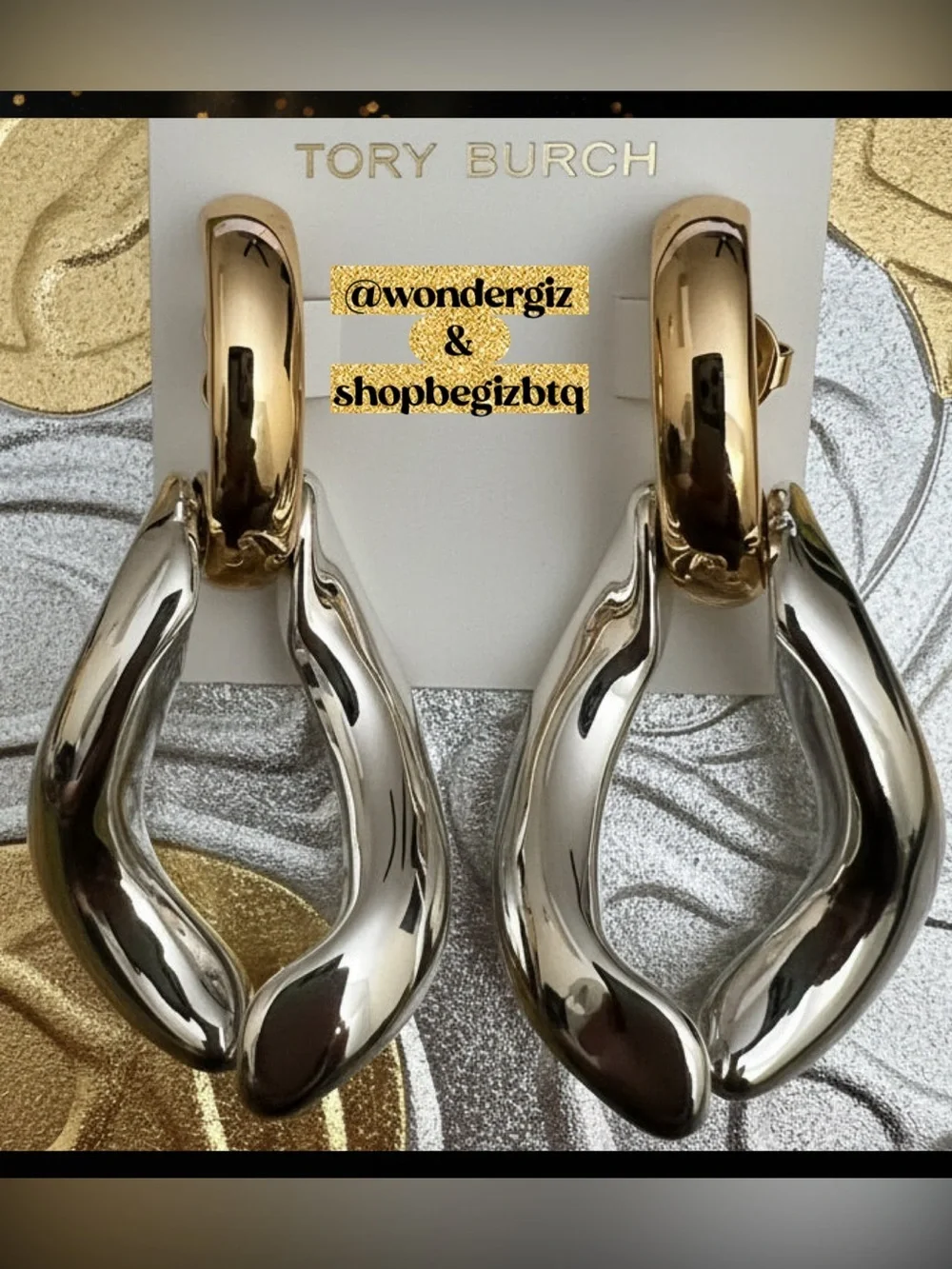 Authentic Bold Statement Wishbone Earrings Gold & Silver Polished NWT